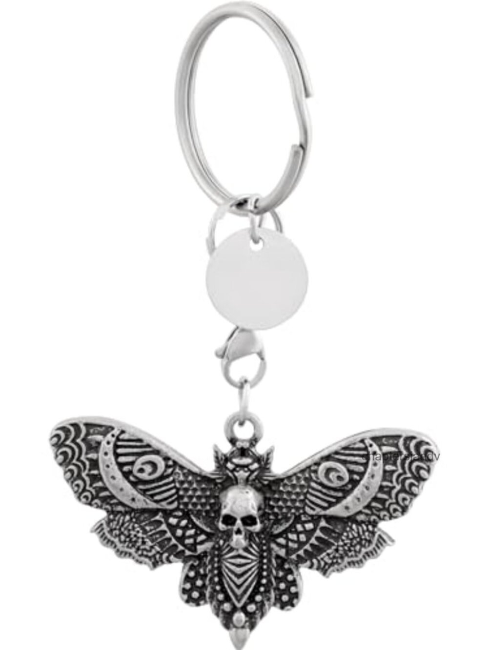 Gothic Luna Moth Butterfly Skull Keychain Stainless Steel Goth Punk Grunge